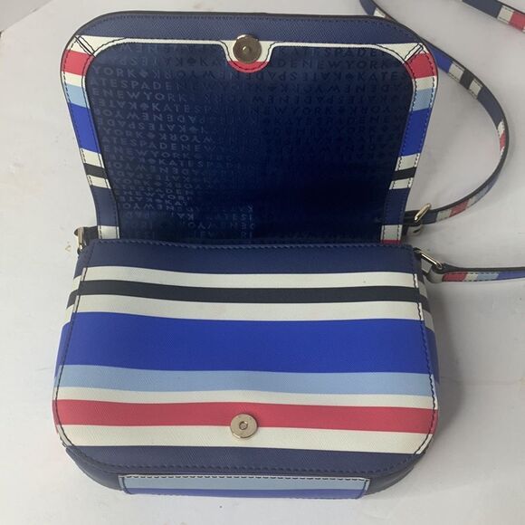 Kate Spade Carsen Laurel Way blue/red striped saffiano leather crossbody bag - Picture 8 of 11